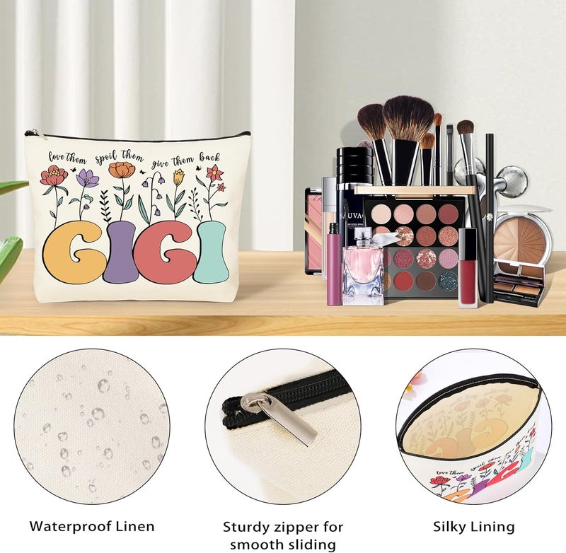 DOGMEM Gigi Gifts for Grandma Birthday Gift Set from Granddaughter Grandchildren Grandkids Mother's Day Gifts for Gigi Tote Bag Makeup Bag 16 Oz Can Glass - Image 3